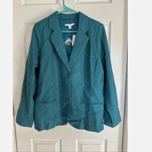 Isaac Mizrahi Live! Herringbone Notch Collar Blazer-Peacock Green-12-A237864-NEW